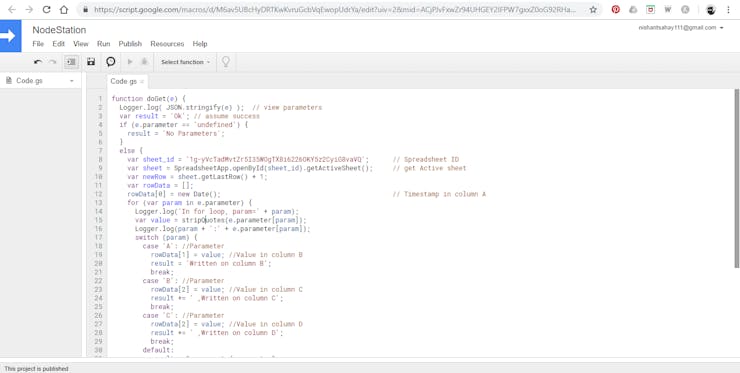 sensor data upload to google sheets