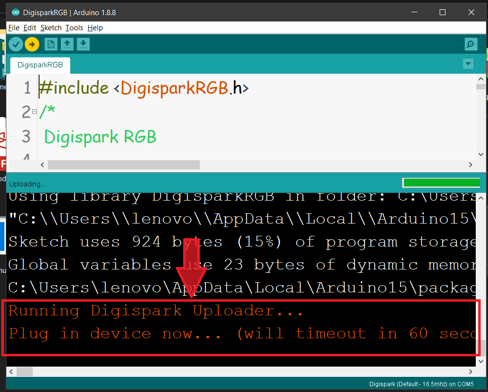 arduino 1.8.5 with digispark programmer