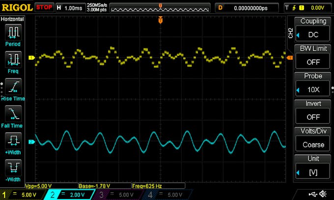 Comparison of the waveforms generated by Arduino and analog generator.