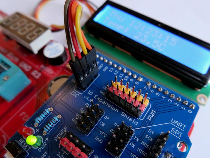 16x2 LCD display connected to the IO Expansion shield