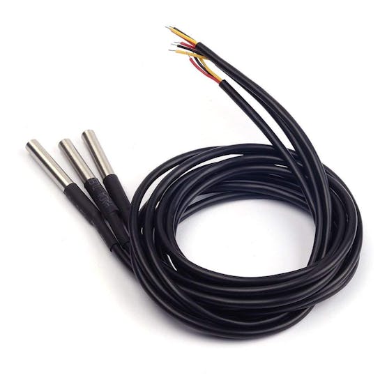 Waterproof, sealed cables containing DS18B20 temperature sensors