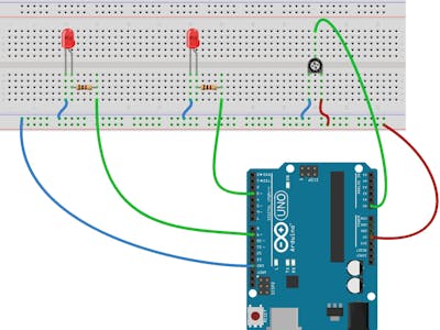 Working with a Potentiometer and Two LEDs