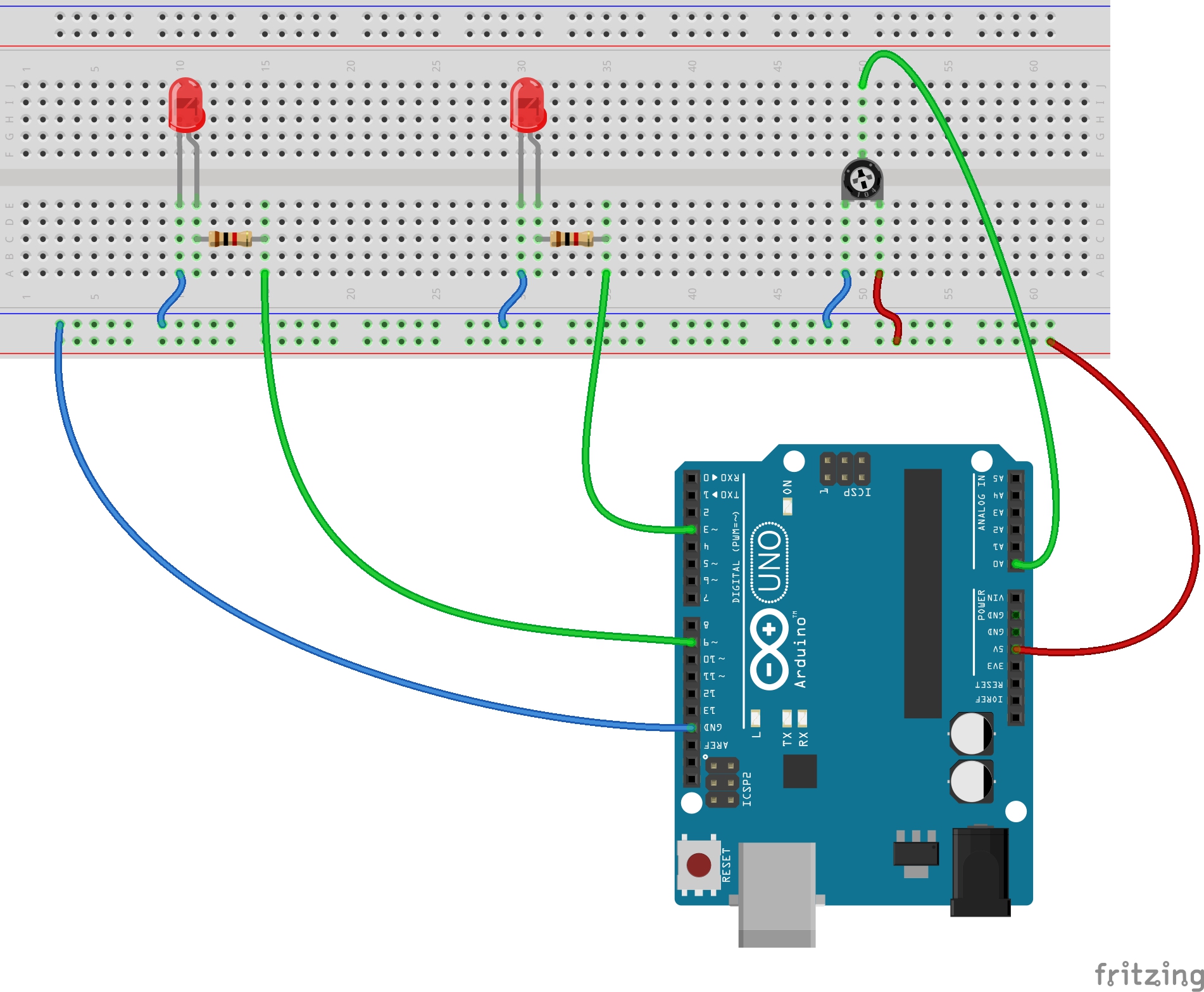 Working with a Potentiometer and Two LEDs - Hackster.io
