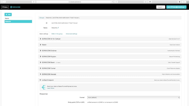 Select the Soracom Harvest Option