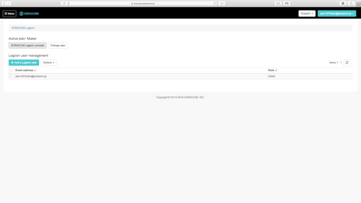 Click on Soracom Lagoon Console when you are done