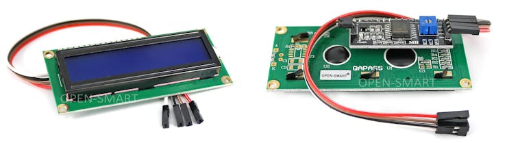 Front and rear view of the 16x2 character LCD display