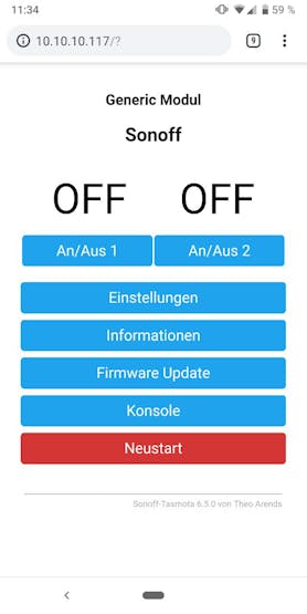 Main Tasmota interface