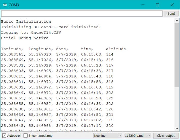 When DEBUG is set to 1, this is the output on the Serial Console