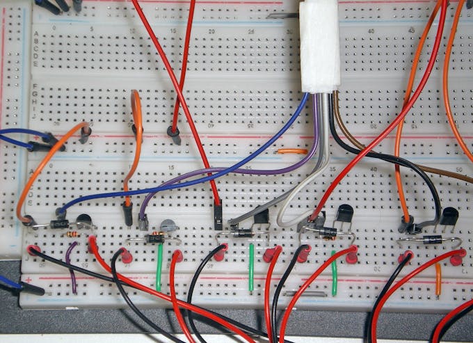 Solenoids are triggered by an Arduino digital line, that enters the base pin of the transistor via a 220 Ohm resistor.