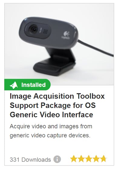 MATLAB hardware support package to use webcams with the image acquisition toolbox.