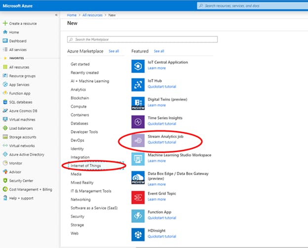 Locating the Stream Analytics job resource in Azure