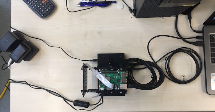 Connections for the 2-rpi prototype. Connect all computers/board to the network switch and power the rpis via micro USB.