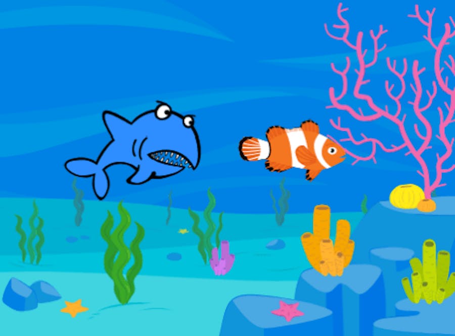Shark eating Game in PictoBlox (Scratch based platform)