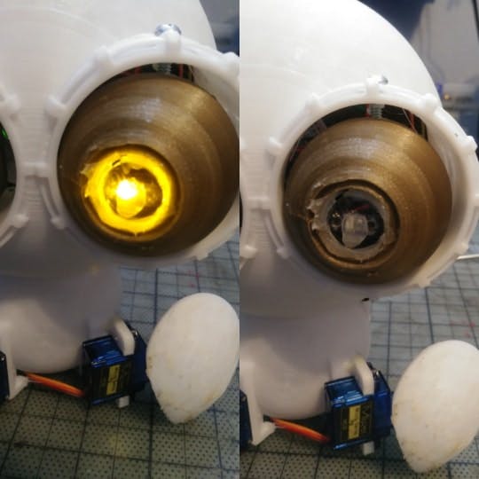 Glueing the LEDS and acrylic to the eyes (hot glue is messy)