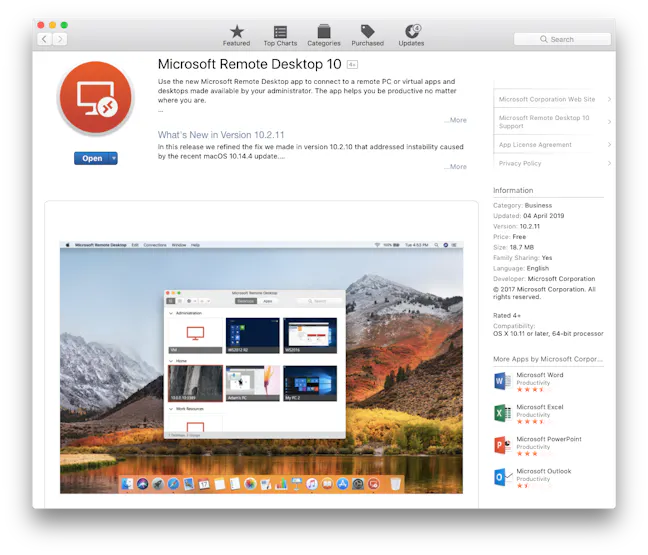 You can install Microsoft Remote Desktop from the Mac App Store