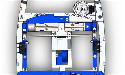 Printing system gears & servomotor, top view