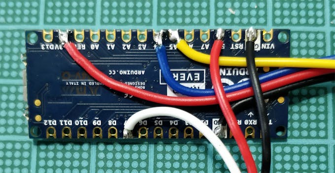 DIN to the LED strip is on D7 with White wire; Red wire is connected to 5V.