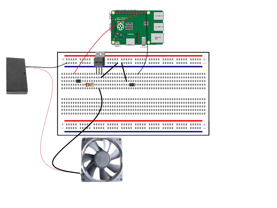 Control a 12 volt Fan with a  Rasberry Pi and a Transistor