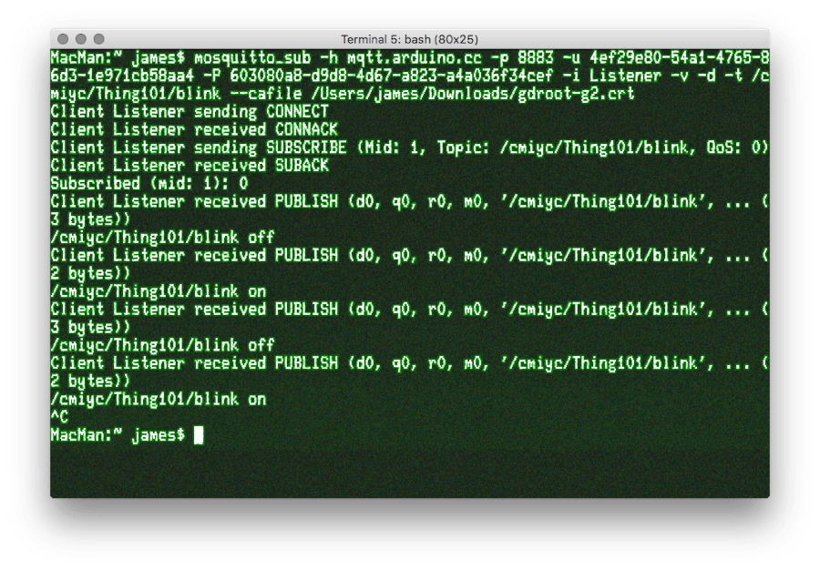 Listening to Arduino Cloud with Mosquitto