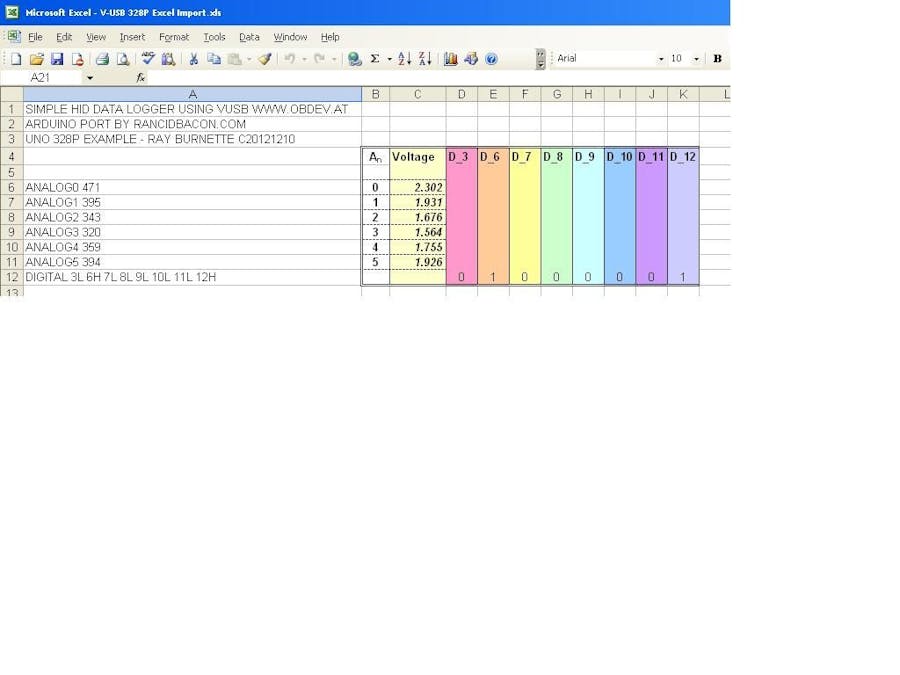 Arduino To Excel Using V Usb Arduino Project Hub