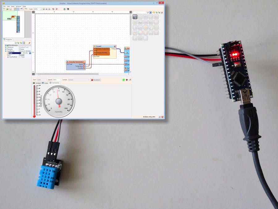 DHT11 Temperature and Humidity Plot and Visual Instruments