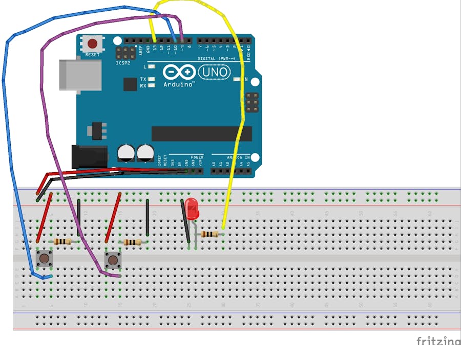LED Brightness Controlled With Two Buttons