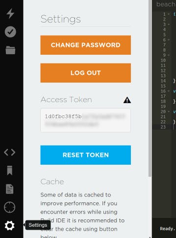 Particle token in the web IDE