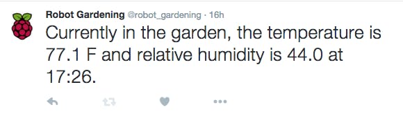 Sample tweet coming from the RaspberryPi