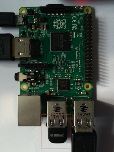 Fig.5:
Raspberry Pi 2 with ORICO BTA-403 Bluetooth USB Dongle