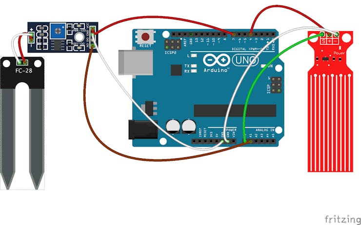 使用 Arduino UNO 连接土壤湿度和水位传感器