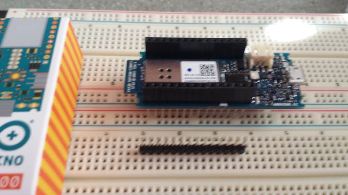 MKR1000 has Arduino Long Stacking Pins inserted onto PC board