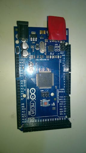 Arduino Mega 2560 (with  USB taped because shield has flaw which shorts VCC and GND of port)