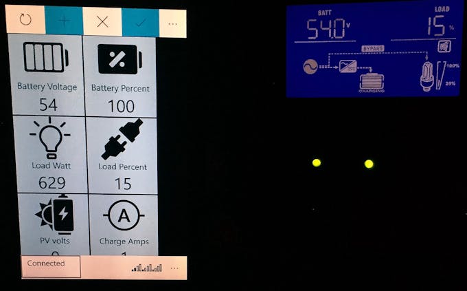 APP screen left with the display panel of device being monitored right.