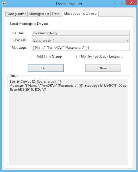 Send cloud to device messages via Device Explorer.