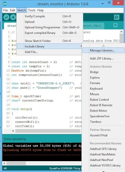 Use the Arduino IDE Library Manager to get the Azure IoT Hub library.