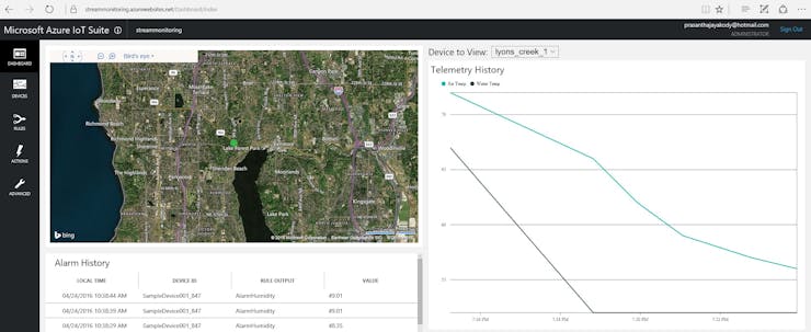 The sensor's location and data can be viewed easily in the dashboard.