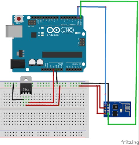 connect rx from arduino with an voltage divider to dorp from 5v to 3.3 v