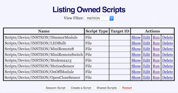 Scripts Page with INSTEON View Filter
