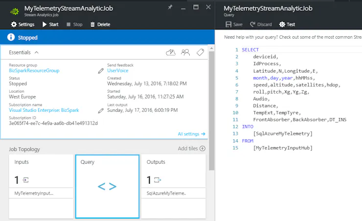 Stream Analytics Query