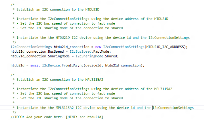 Cada // TODO: es precedida por comentarios y consejos para ayudarle con las secciones que faltan.