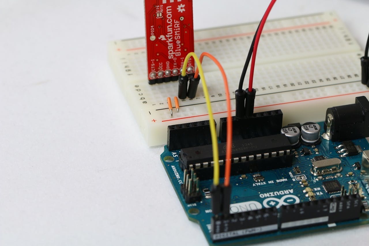 The TX-0 pin is interconnected with the Arduino's RX pin.