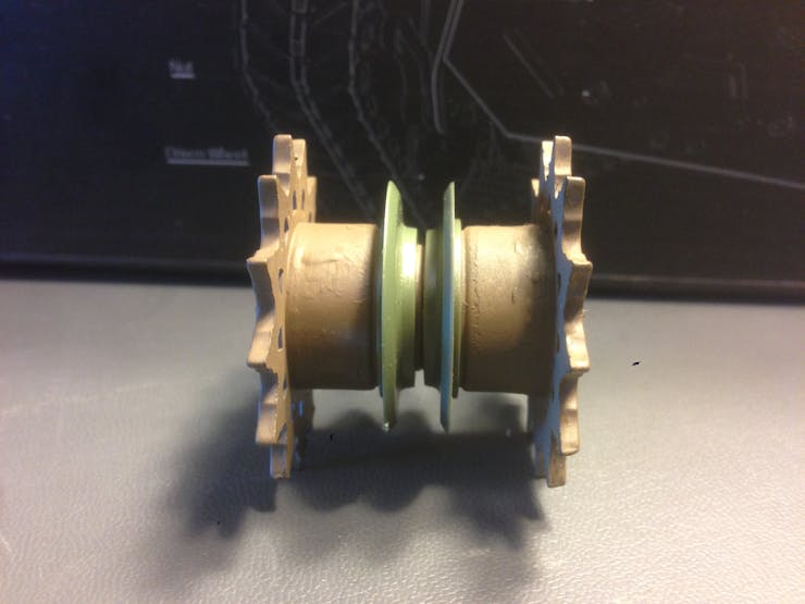 Drive sprocket, with channel groove in widest possible configuration.