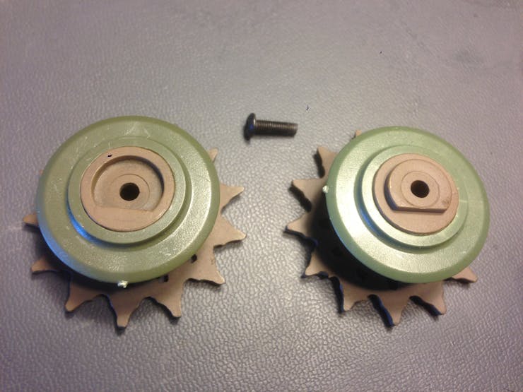 Sprocket presses together and is held in place with tongue and groove.