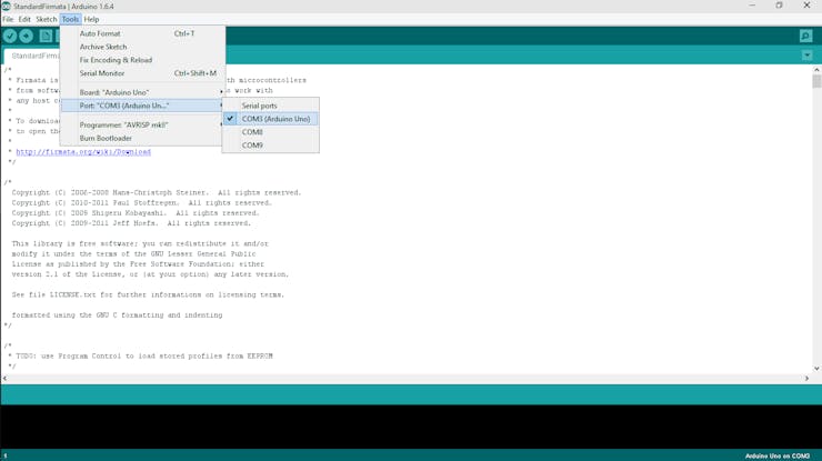 Choose the COM port labeled