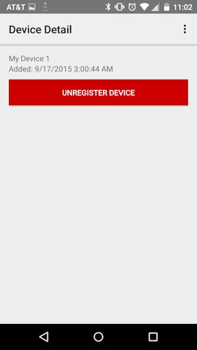 Unregister device screen