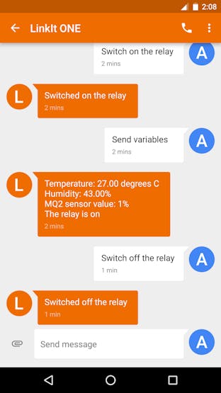 Conversation between LinkIt ONE and my smartphone